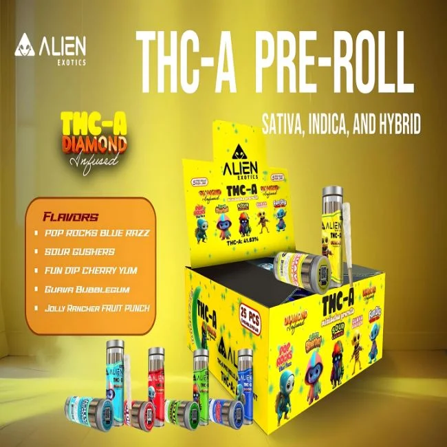 ALIEN THC-A DIAMOND INFUSED MINI PRE ROLLED ASSORTED FLAVOR JOINT (YELLOW) 25CT/ BOX