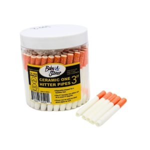 BABY STONER 3'' CERAMIC ONE HITTER CIGARETTE PIPES 100CT/ JAR