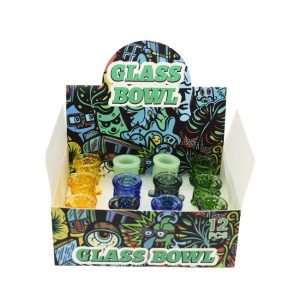 COLORFULL FANCY DESIGN 14MM MALE GLASS BOWL 12CT DISPLAY