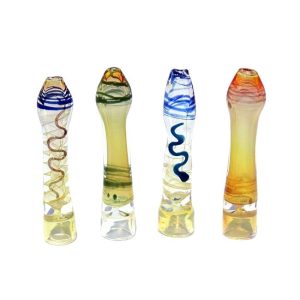 3.5 INCH SNAKE WITH SWRIL THICK ASSORTED COLOR DESIGN GLASS CHILLUM (CH897)