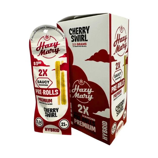 HAZY MARY THCP PREMIUM INDOOR FLOWER 2X SAUCY DIAMOND 1.25GM X 2PK PRE ROLLS JOINTS 10CT/ BOX