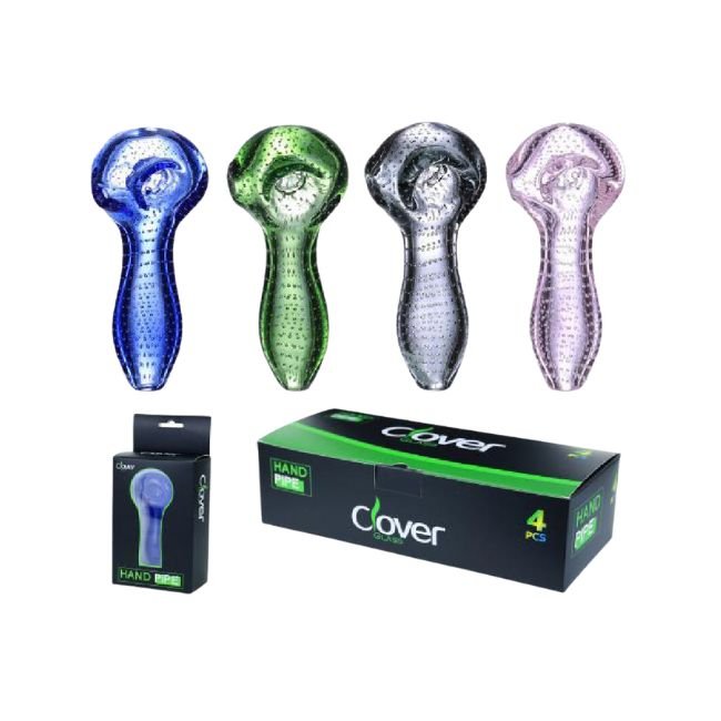 CLOVER GLASS 4.5" PREMIUM FANCY DESIGN ASSORTED COLOR HAND PIPE